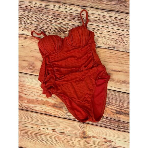 NWT Rhode burnt orange one piece textured swimsuit with a ruffle Size Small - Picture 1 of 8